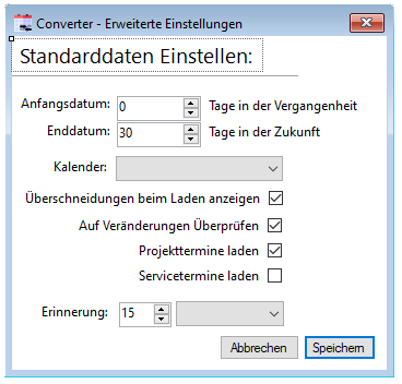 Screenshot der Outlook-Sync Einstellungen
